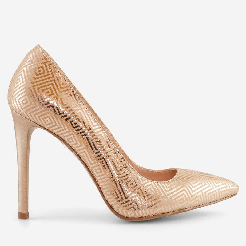 Pantofi Stiletto Piele Auriu Print D19 - orice culoare
