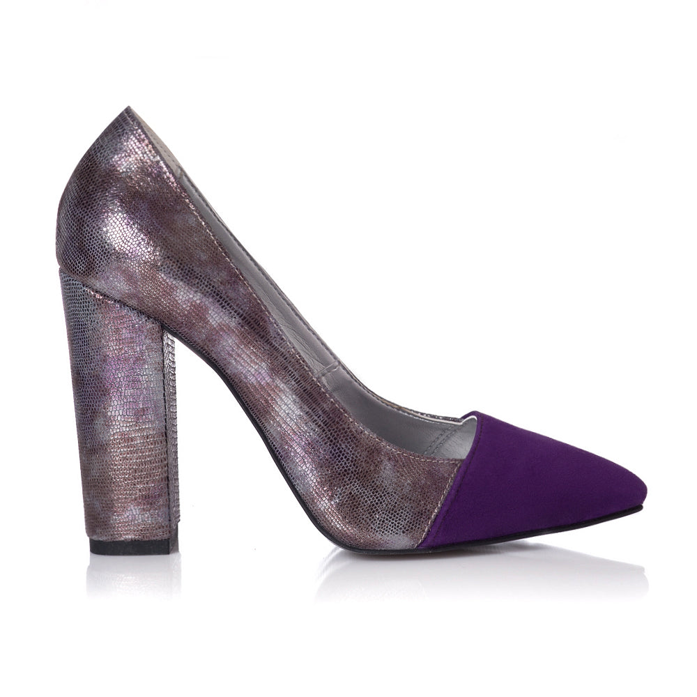 Pantofi Piele Mov/Argintiu Raisa L25 - orice culoare