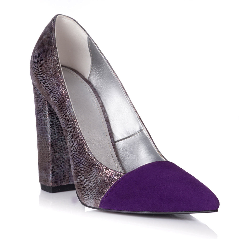 Pantofi Piele Mov/Argintiu Raisa L25 - orice culoare