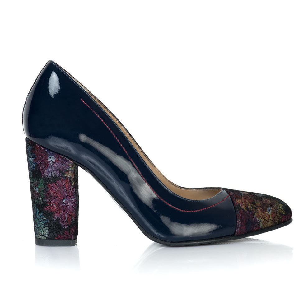 Pantofi Lac Bleumarin Floral Isabel T30- orice culoare
