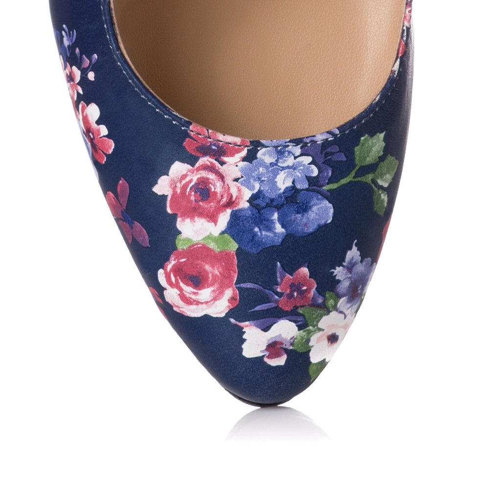 Pantofi Piele Bleumarin Floral Anne T3 - orice culoare