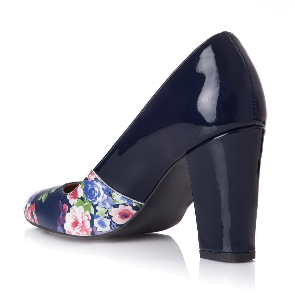 Pantofi Piele Bleumarin Floral Anne T3 - orice culoare