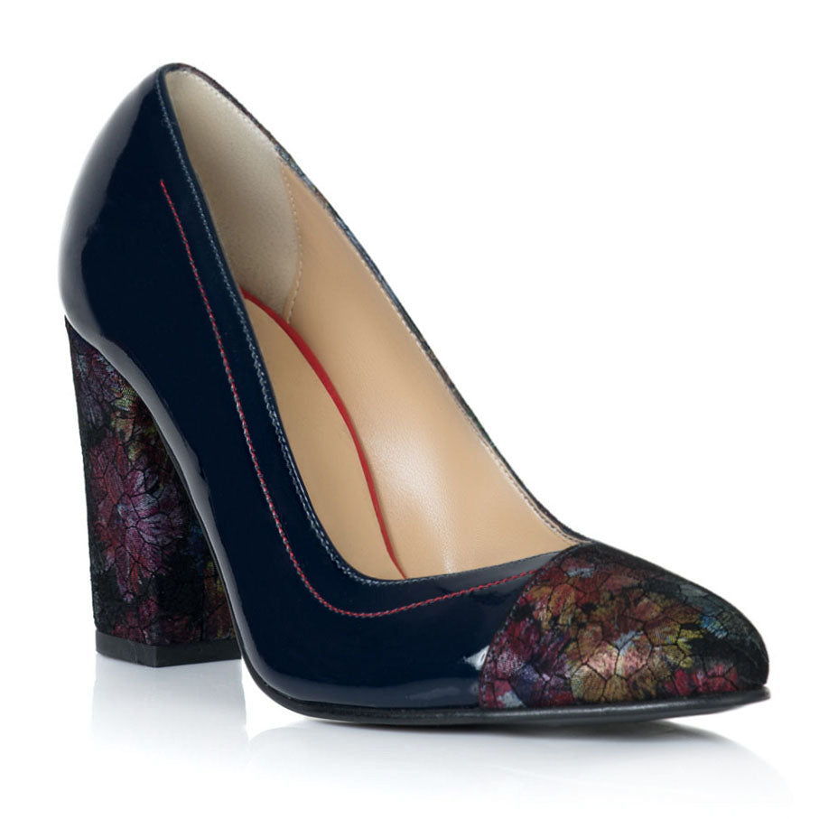 Pantofi Lac Bleumarin Floral Isabel T30- orice culoare