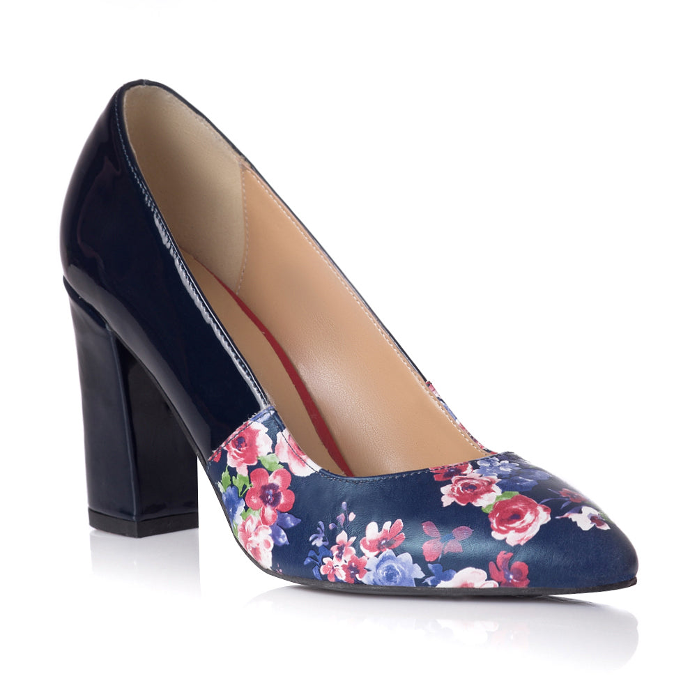 Pantofi Piele Bleumarin Floral Anne T3 - orice culoare