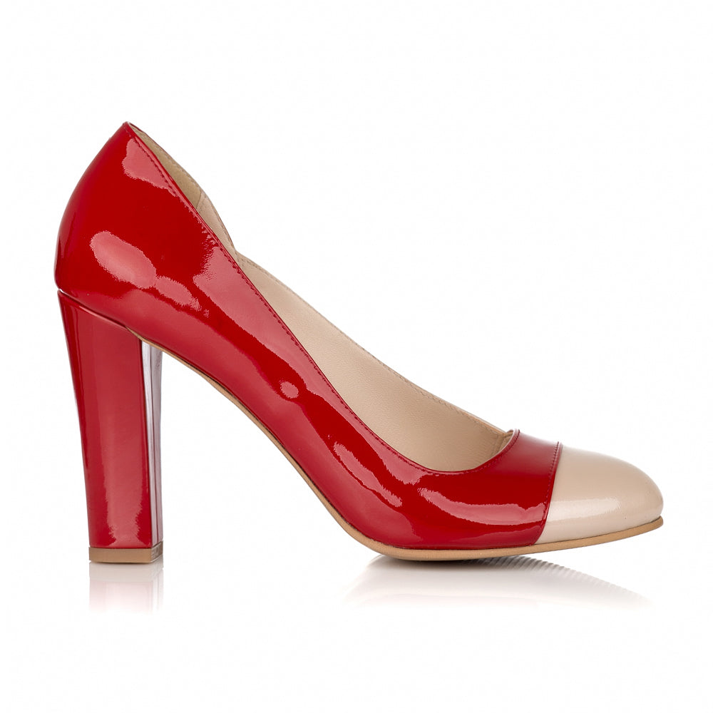 Pantofi Dama Lac Rosu Varf Nude V25 - orice culoare