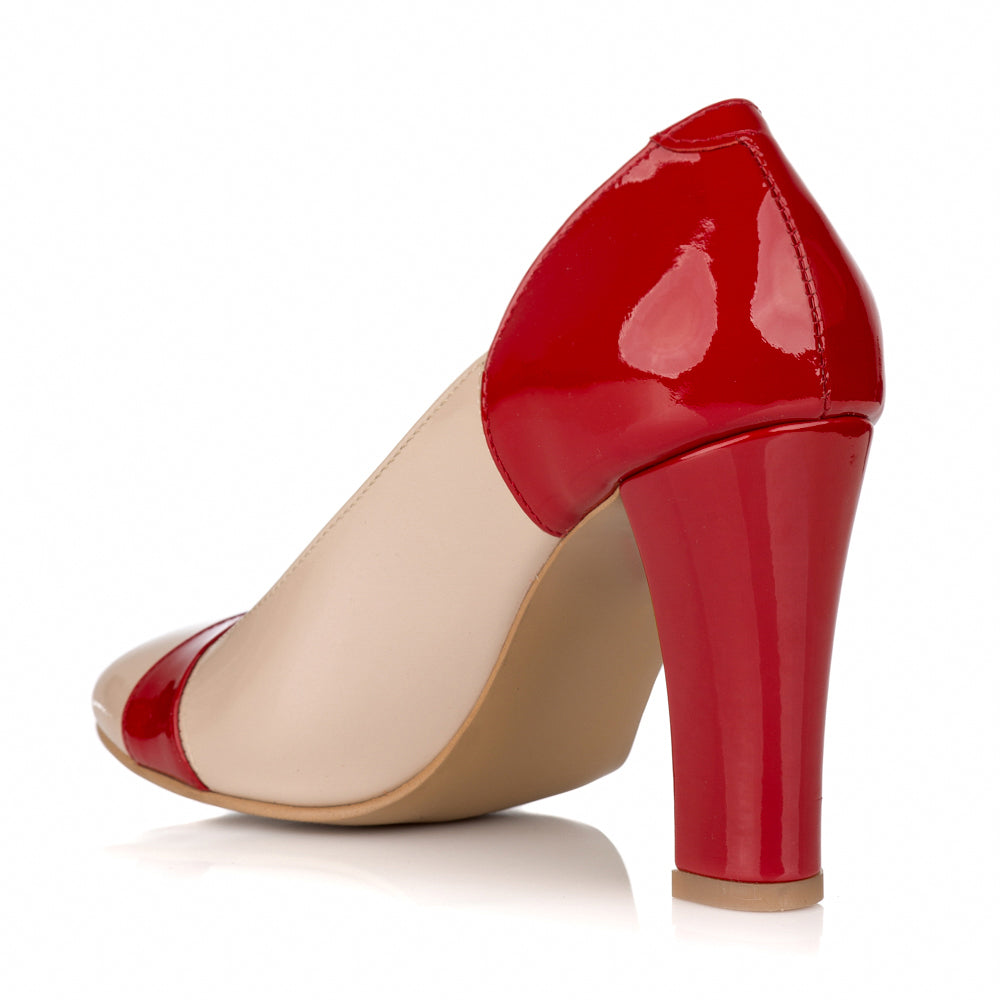 Pantofi Dama Lac Rosu Varf Nude V25 - orice culoare