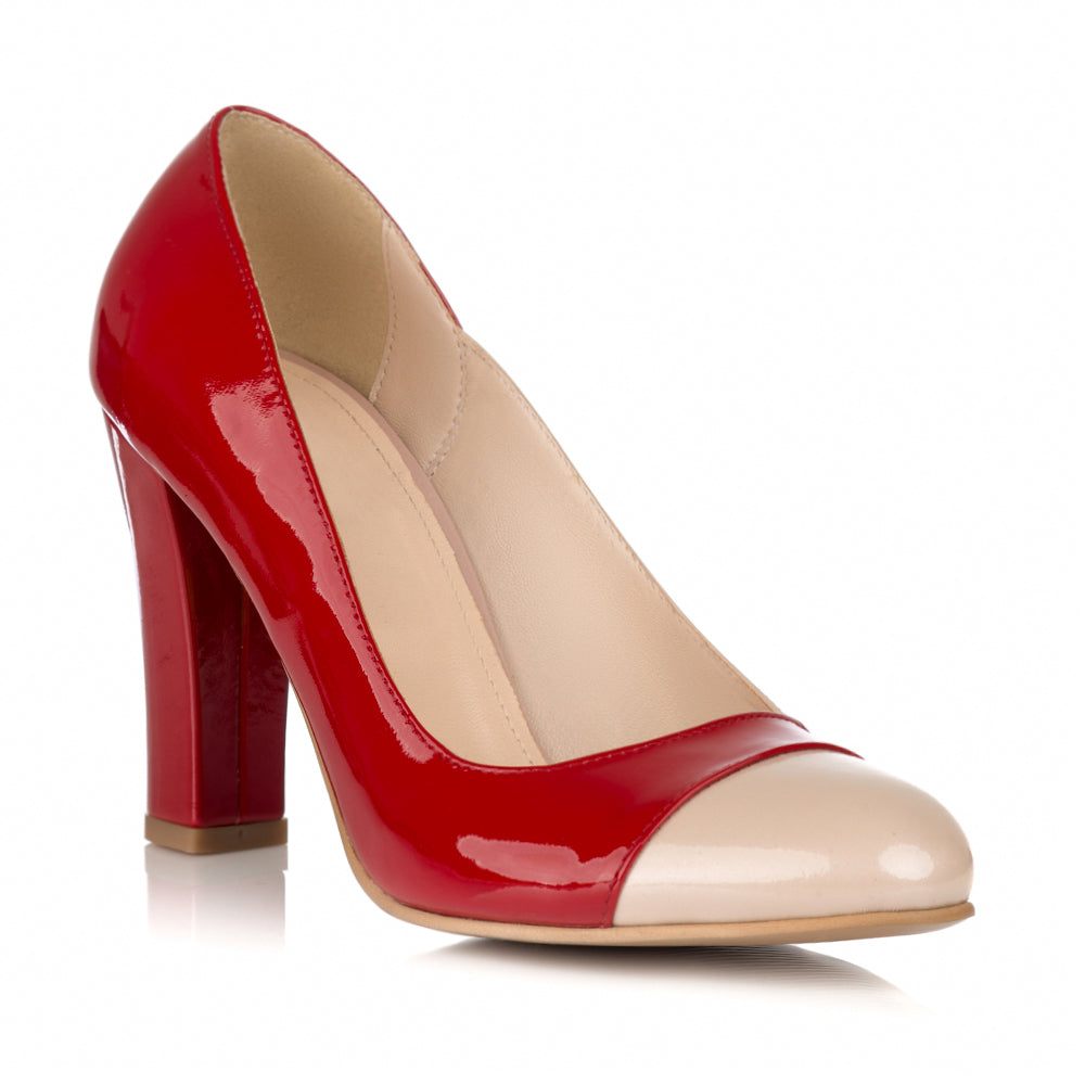 Pantofi Dama Lac Rosu Varf Nude V25 - orice culoare