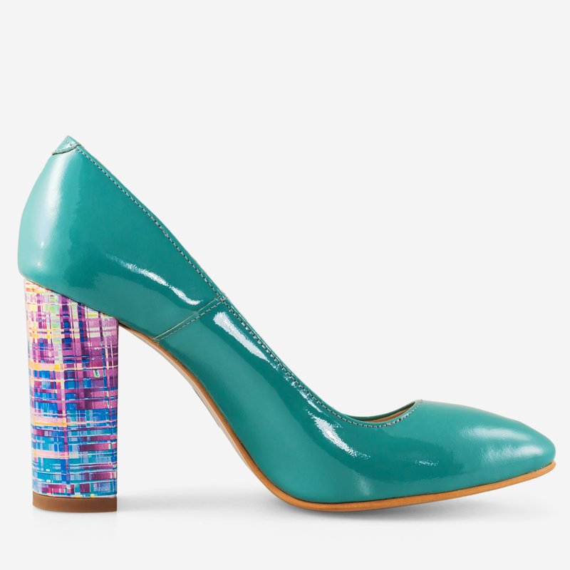 Pantofi Turqoise/Multicolor varf ascutit cu toc gros D17 - orice culoare