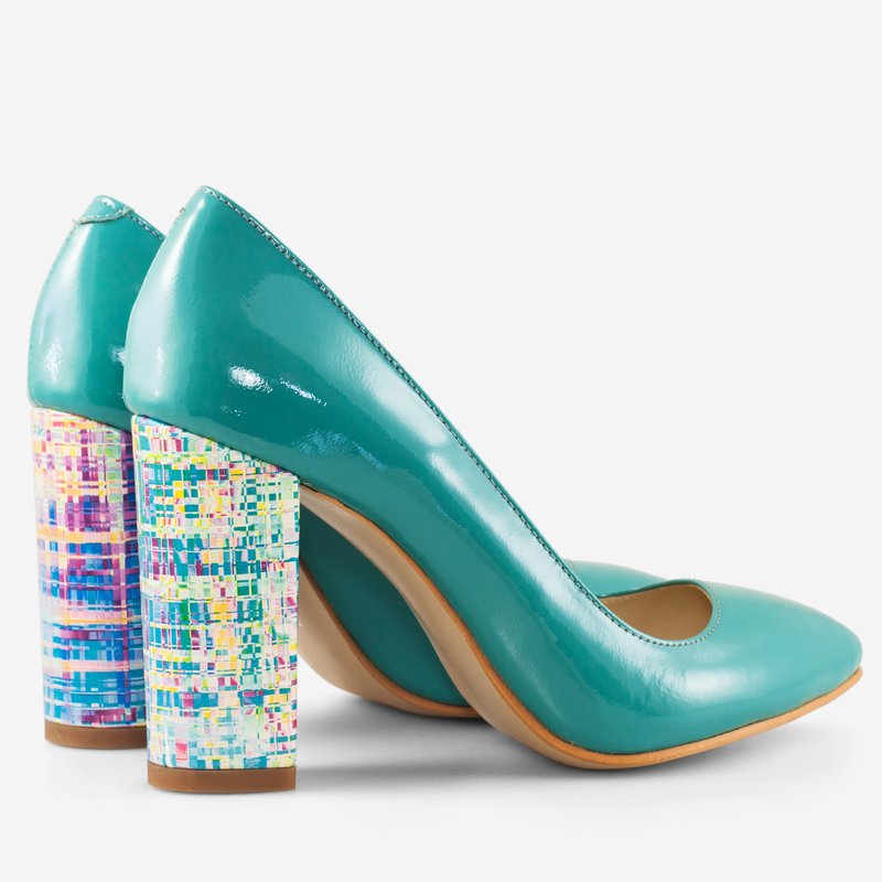 Pantofi Turqoise/Multicolor varf ascutit cu toc gros D17 - orice culoare