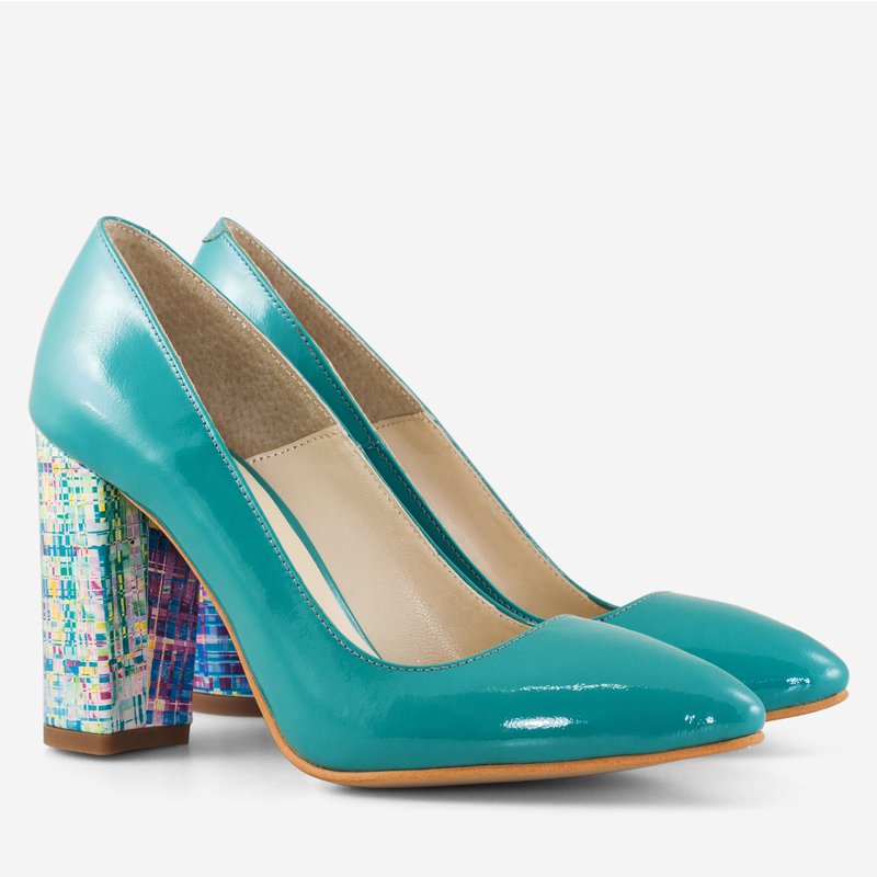 Pantofi Turqoise/Multicolor varf ascutit cu toc gros D17 - orice culoare