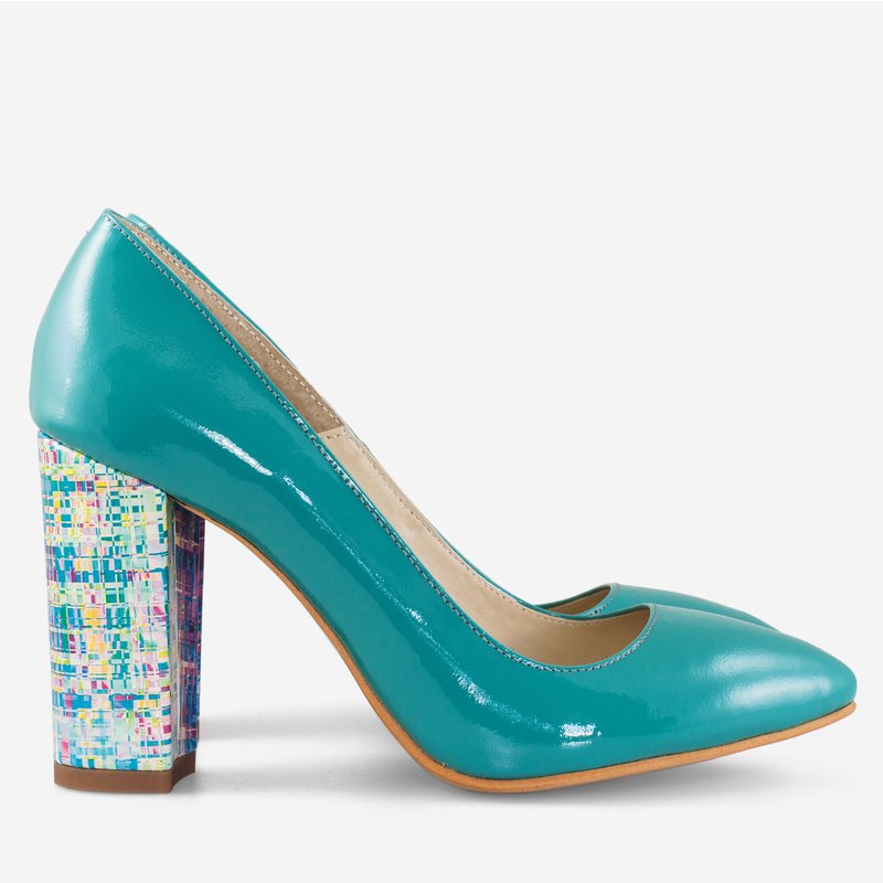 Pantofi Turqoise/Multicolor varf ascutit cu toc gros D17 - orice culoare
