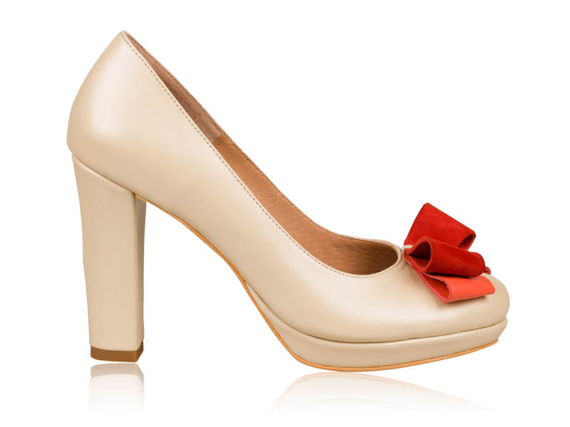 Pantofi mireasa N13 cu fundita rosie - orice culoare