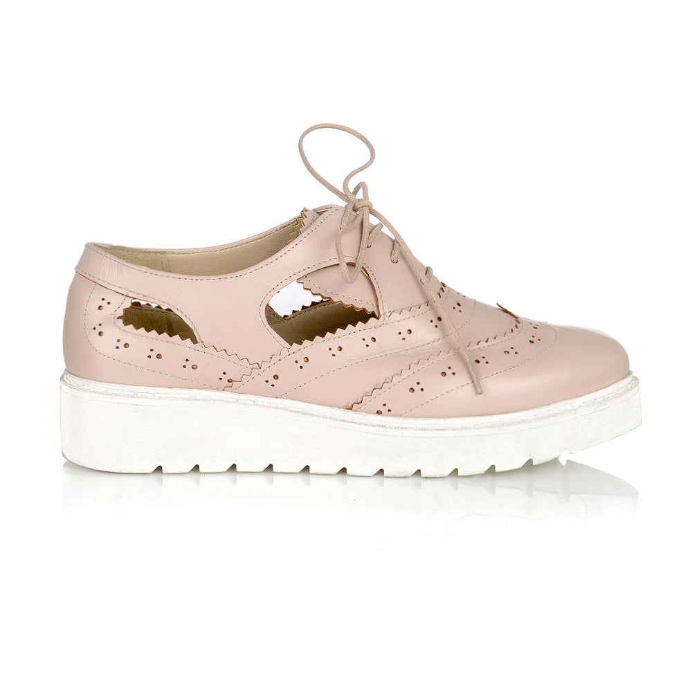 Pantofi Piele Nude Oxford Decupati V17 - Orice Culoare