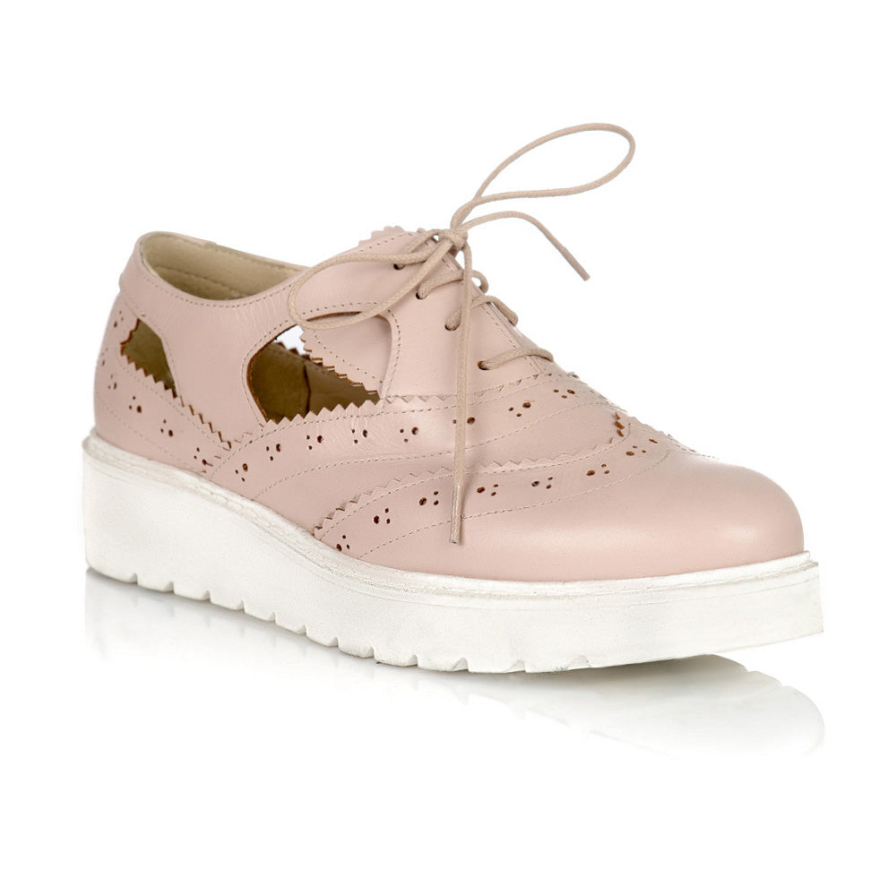 Pantofi Piele Nude Oxford Decupati V17 - Orice Culoare