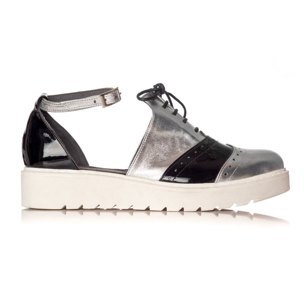 Pantofi piele Argintiu Oxford Decupat V21 - orice culoare