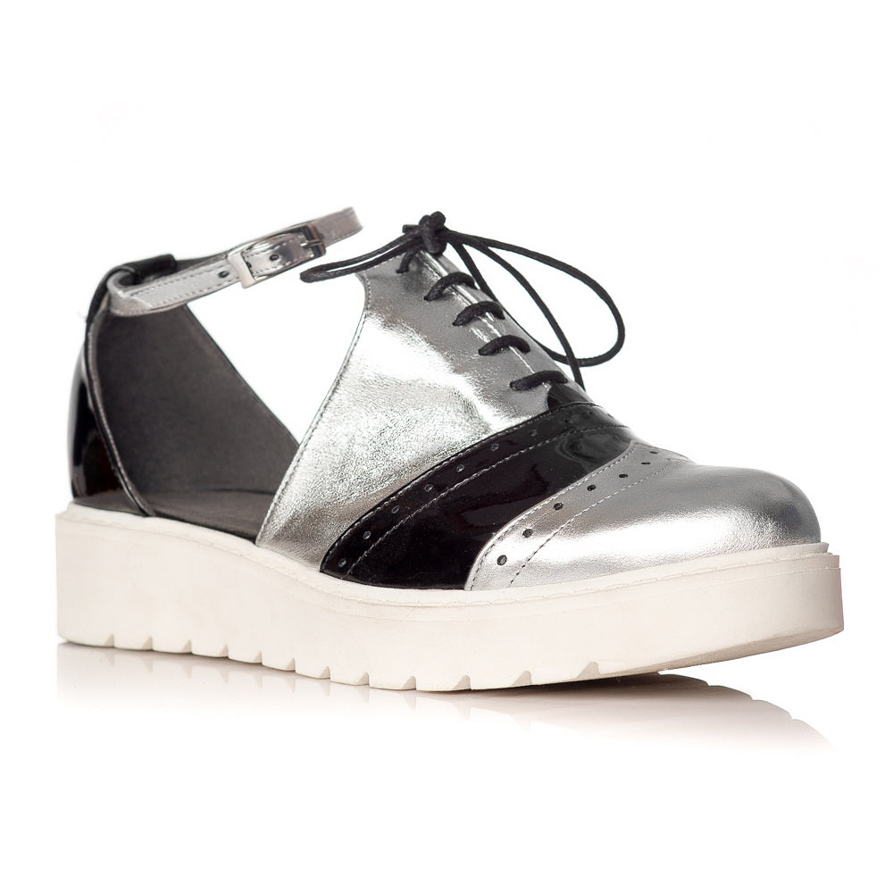 Pantofi piele Argintiu Oxford Decupat V21 - orice culoare