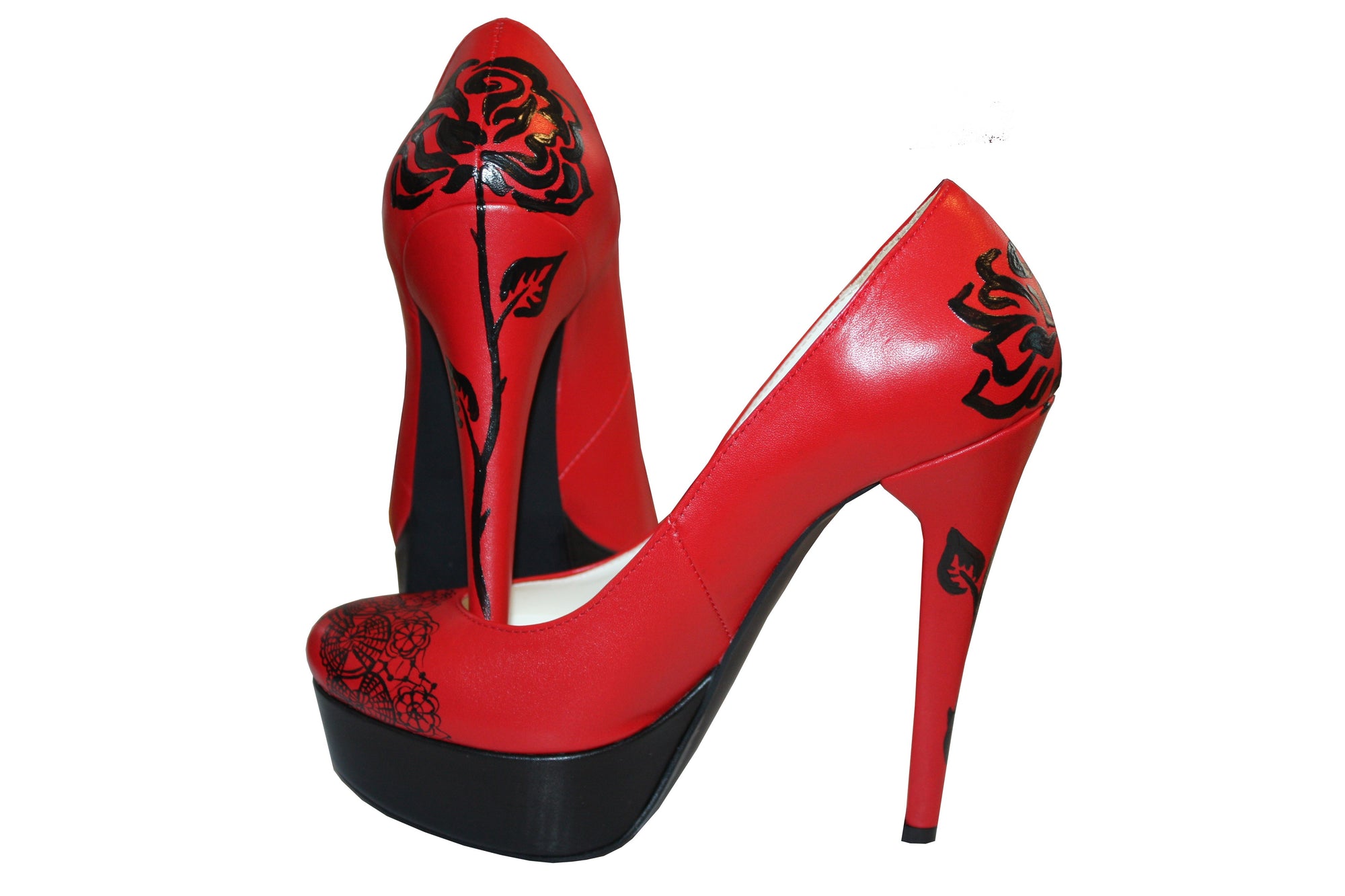 Pantofi pictati manual Black and Red- orice culoare