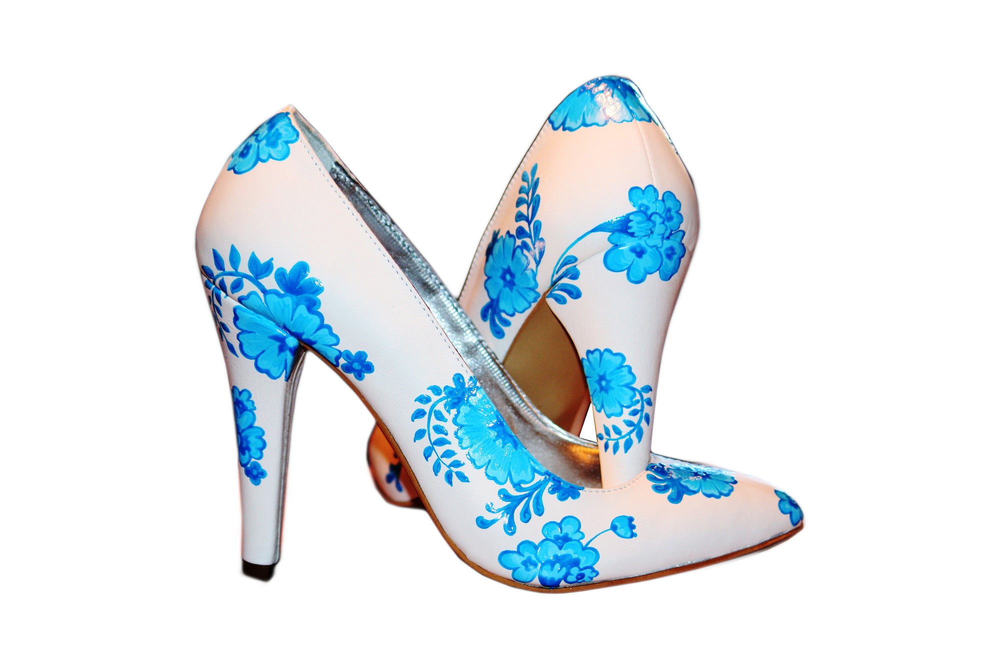 Pantofi pictati manual Blue Flowers - orice culoare