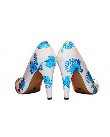 Pantofi pictati manual Blue Flowers - orice culoare