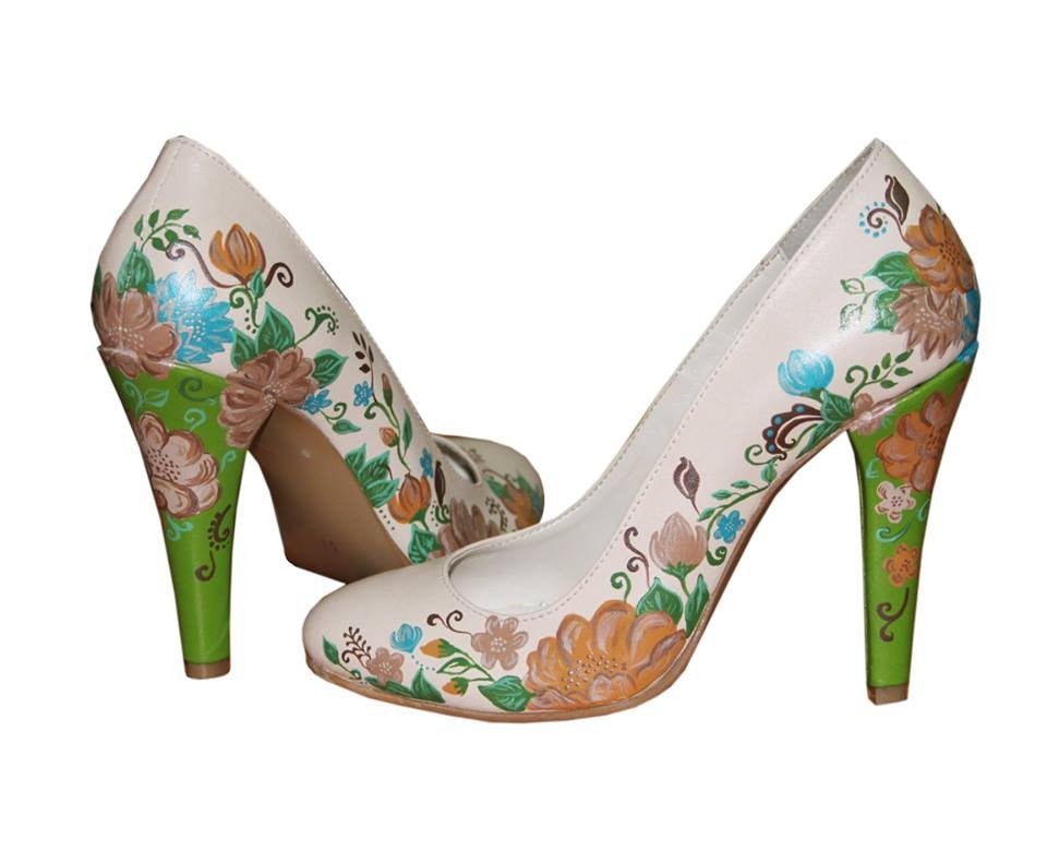 Pantofi pictati manual Green Heels - orice culoare