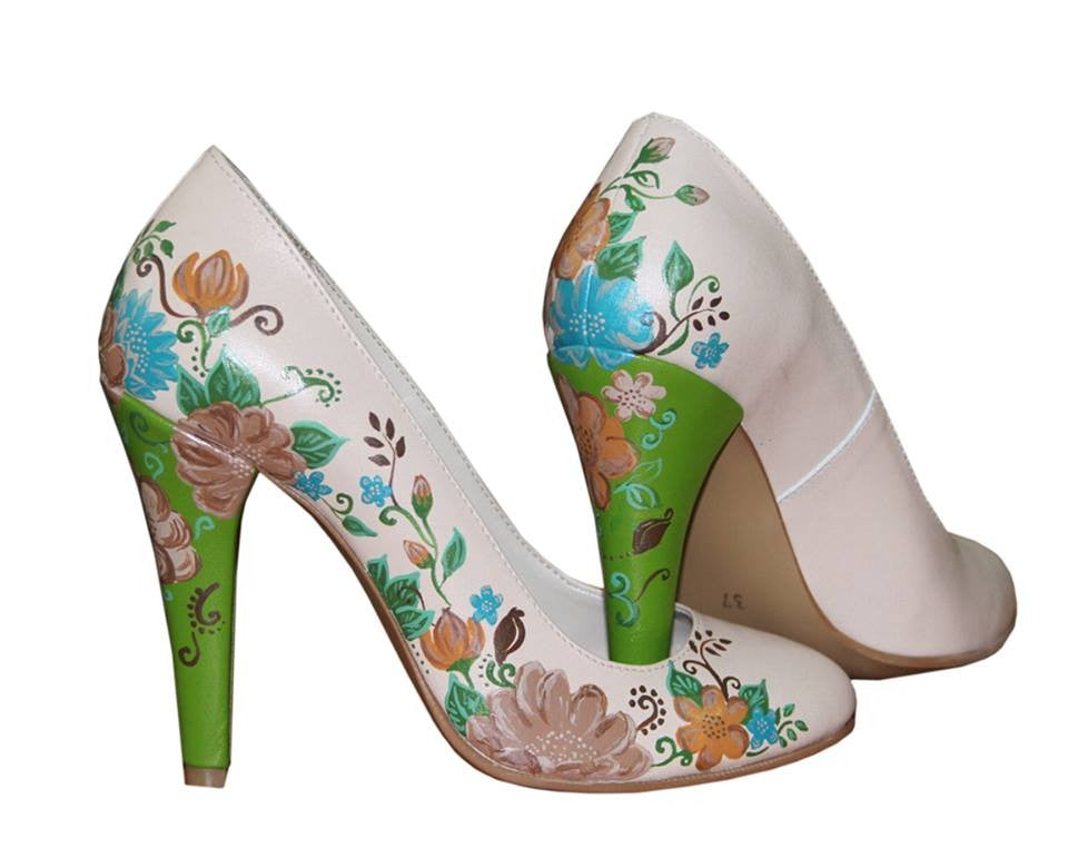 Pantofi pictati manual Green Heels - orice culoare