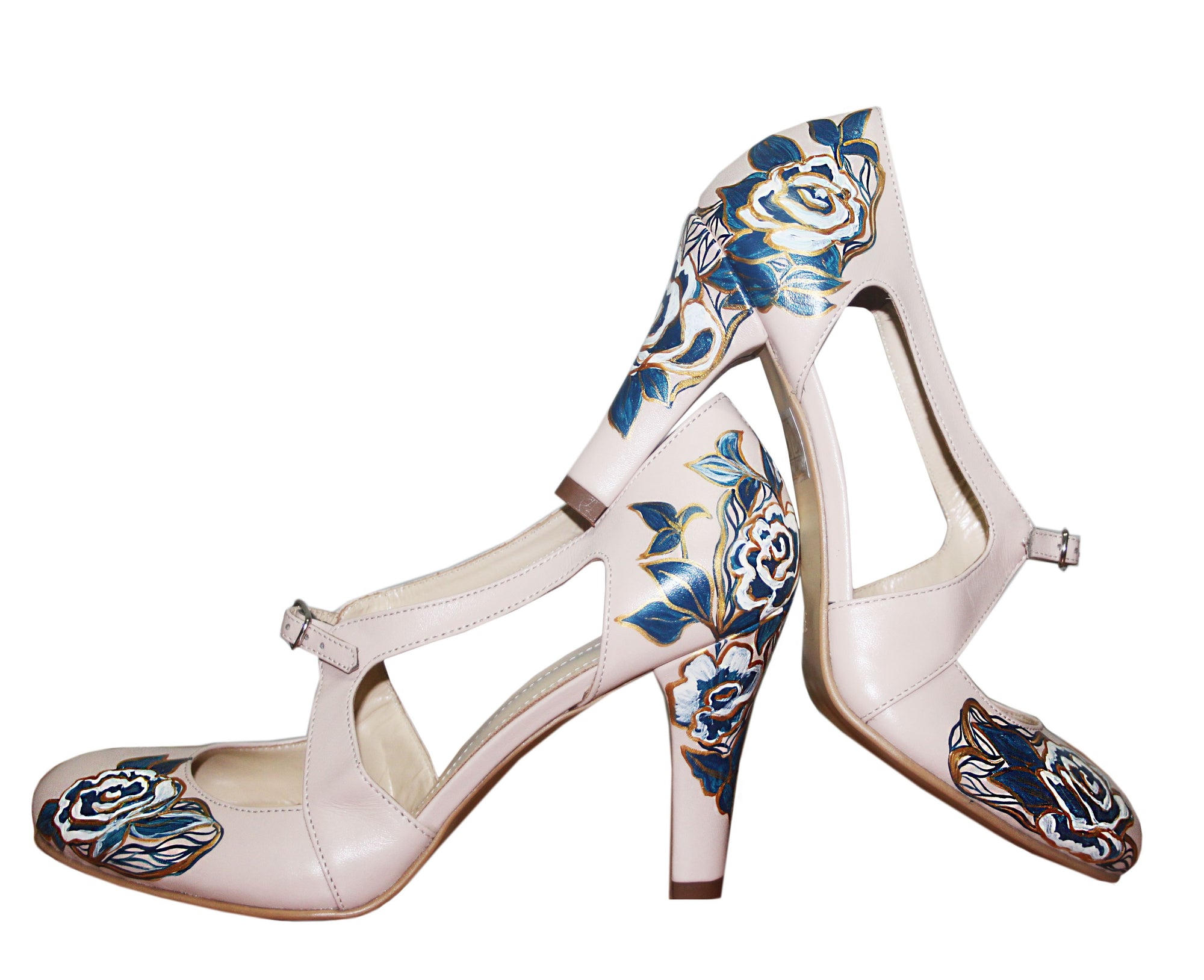 Pantofi pictati manual Happy Blue Flowers - orice culoare