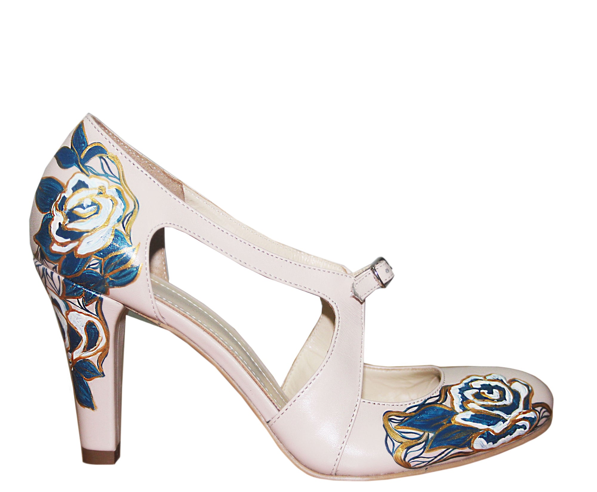 Pantofi pictati manual Happy Blue Flowers - orice culoare