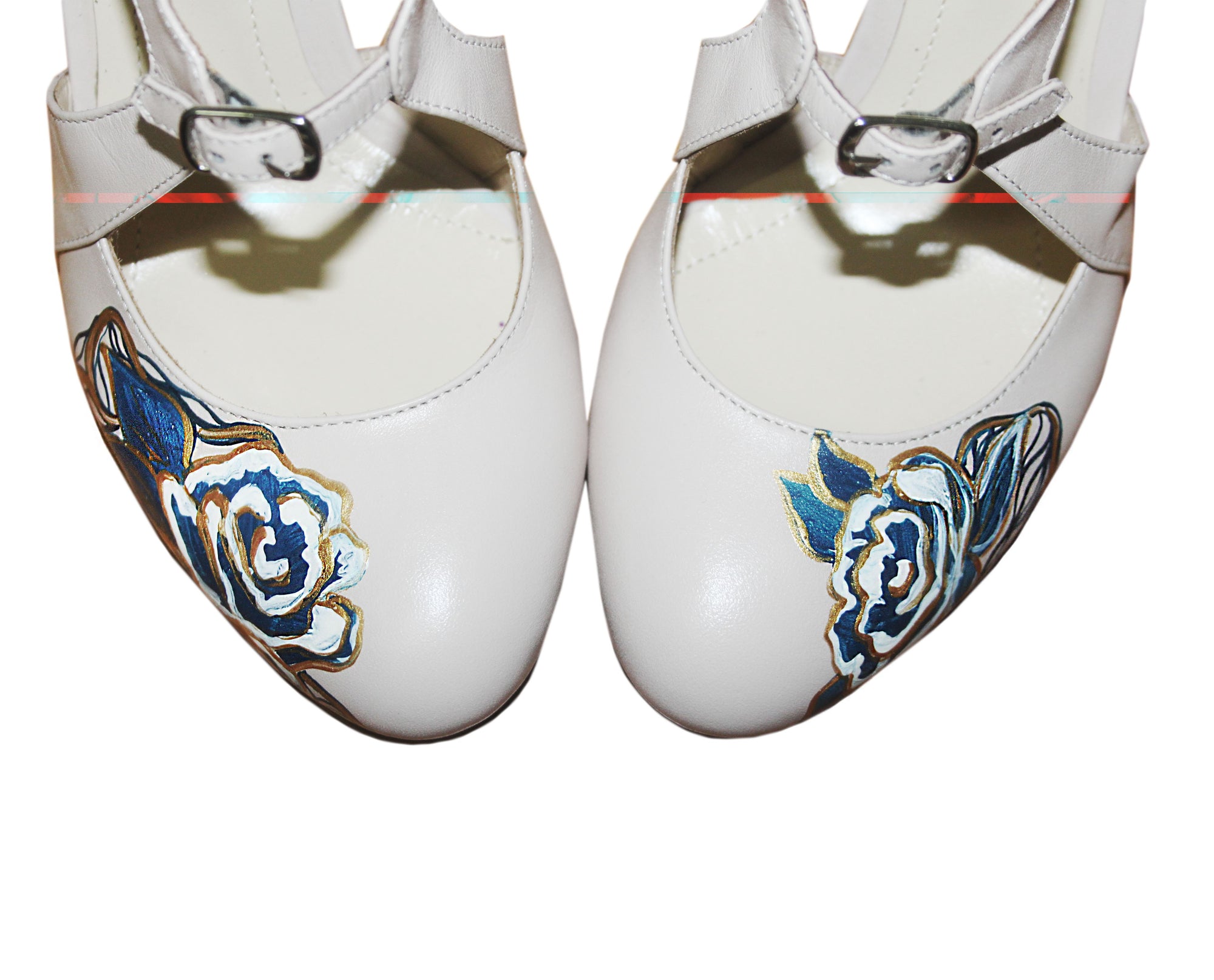 Pantofi pictati manual Happy Blue Flowers - orice culoare