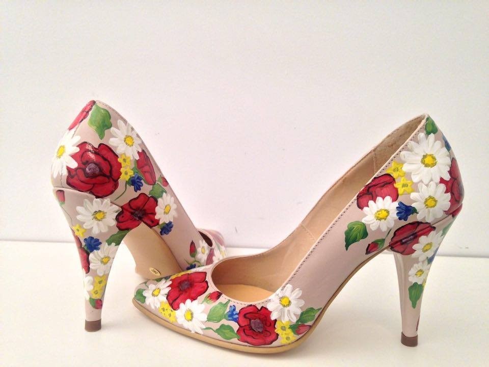 Pantofi Pictati Manuala Red Flower - orice culoare