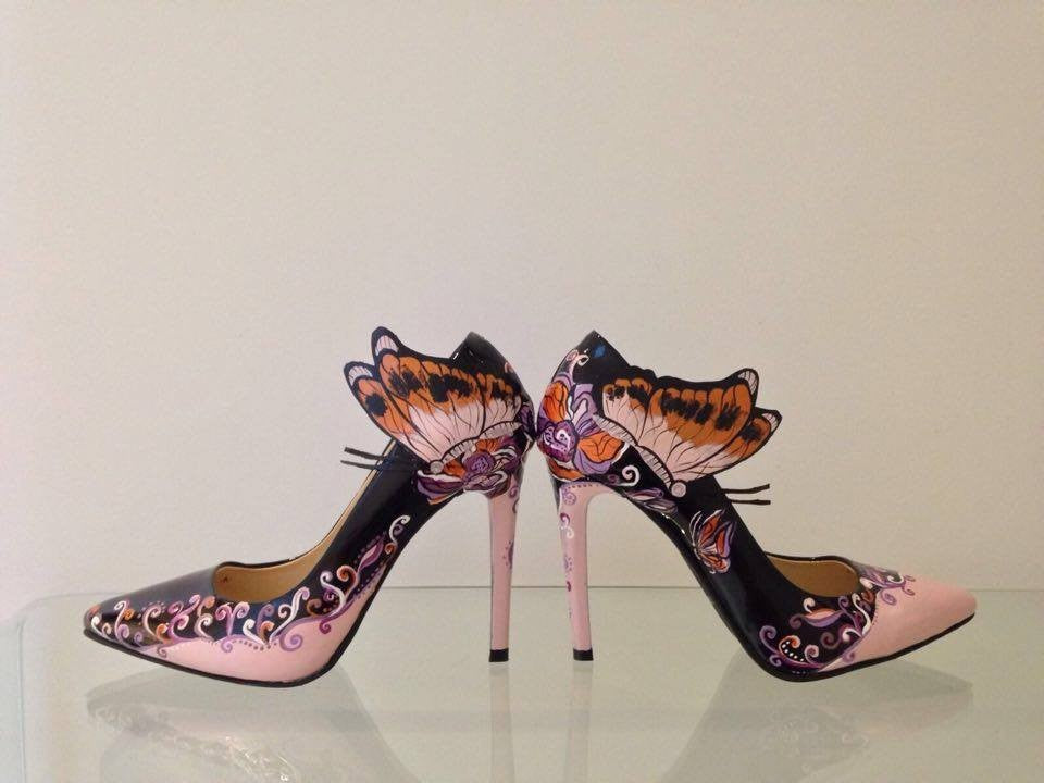 Pantofi Pictati Manual Butterfly Negru/Nude - orice culoare