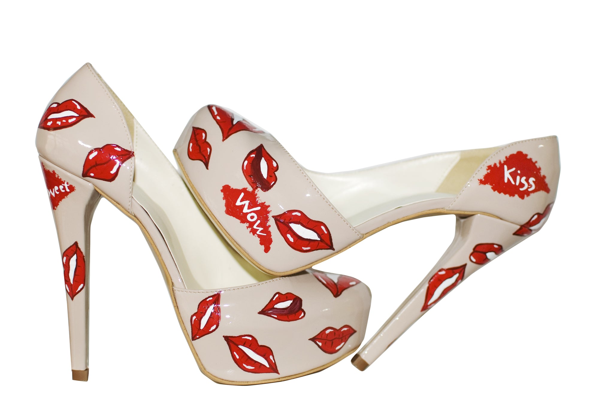 Pantofi pictati manual Red Lips - orice culoare