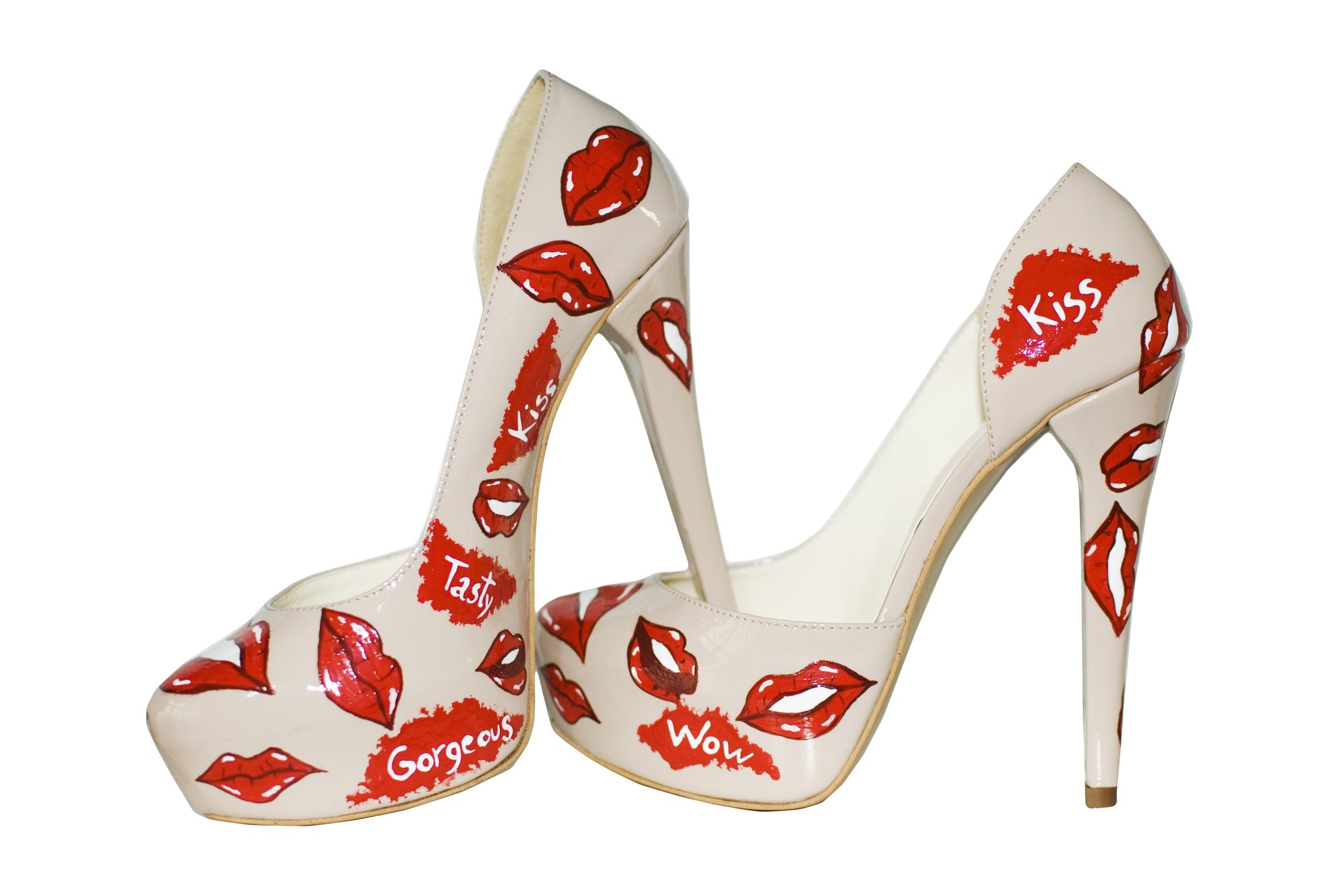 Pantofi pictati manual Red Lips - orice culoare