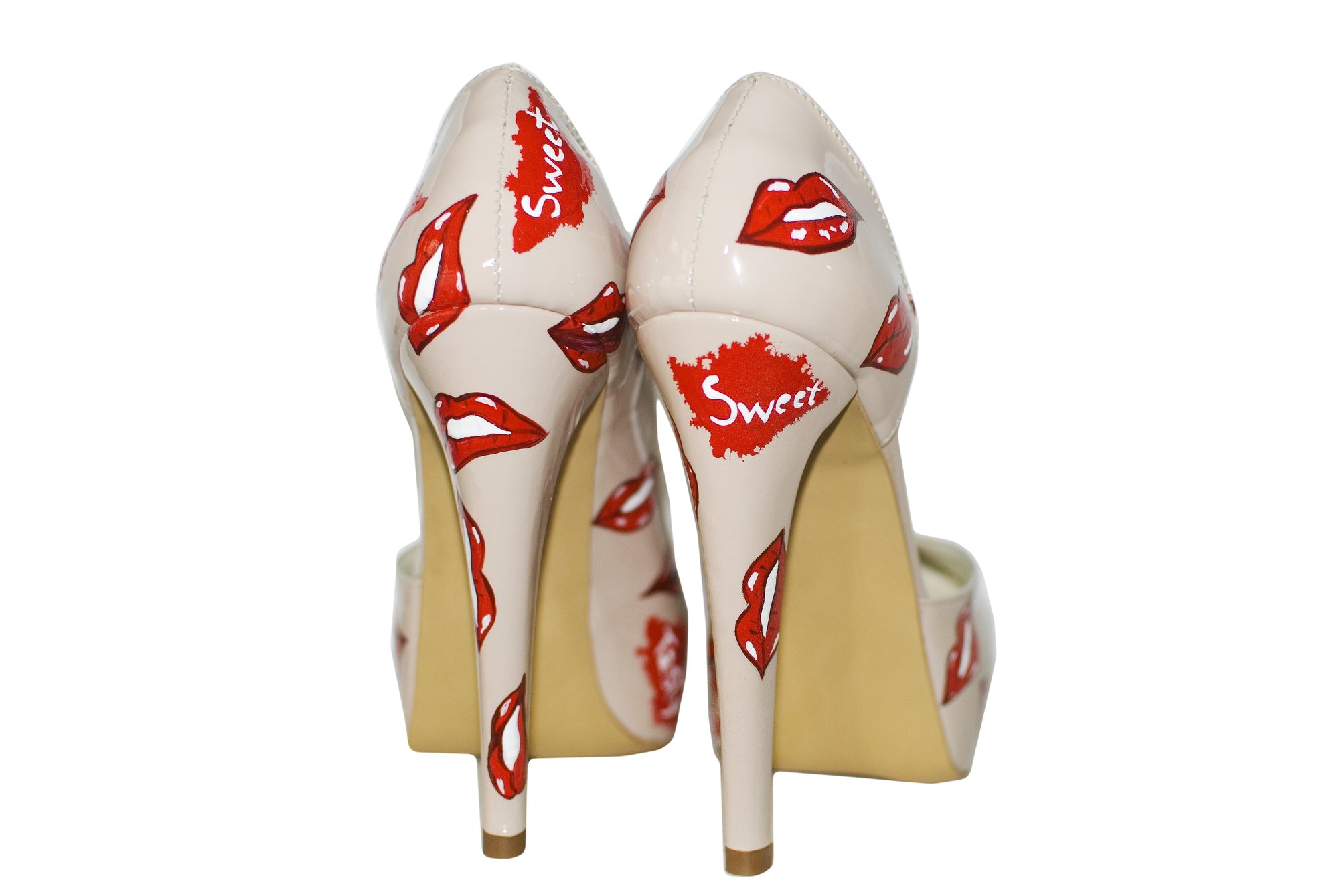 Pantofi pictati manual Red Lips - orice culoare