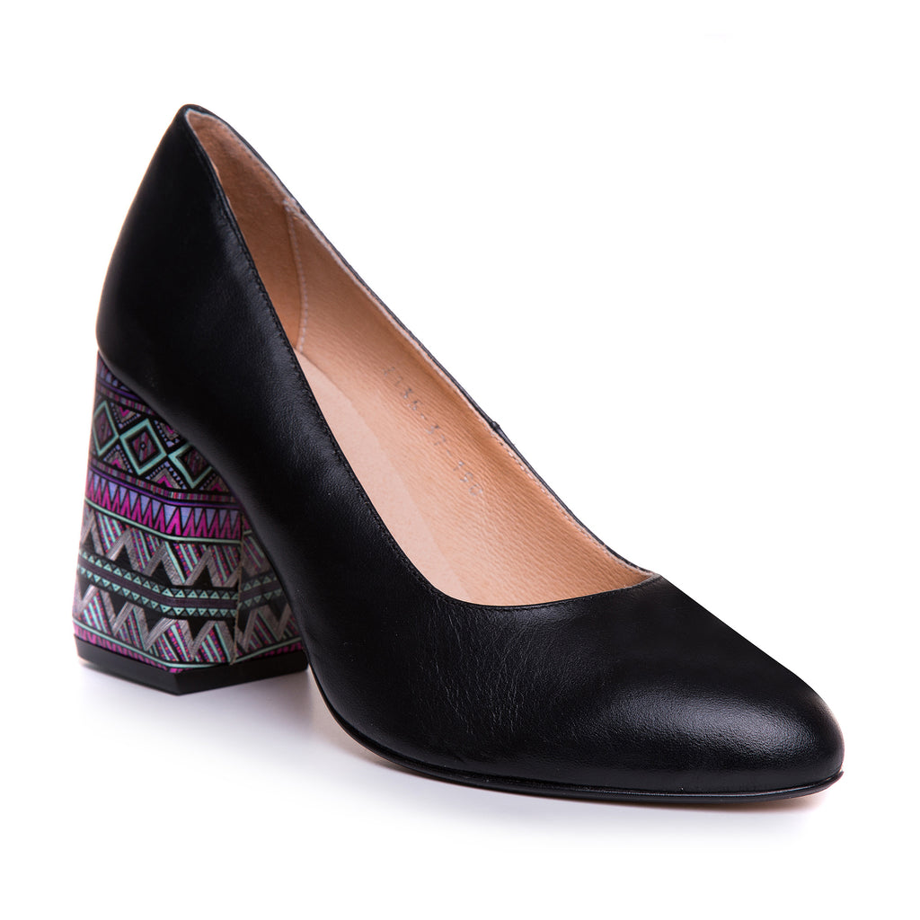 Pantof Piele Negru Toc Gros Color Chloe T78 - orice culoare
