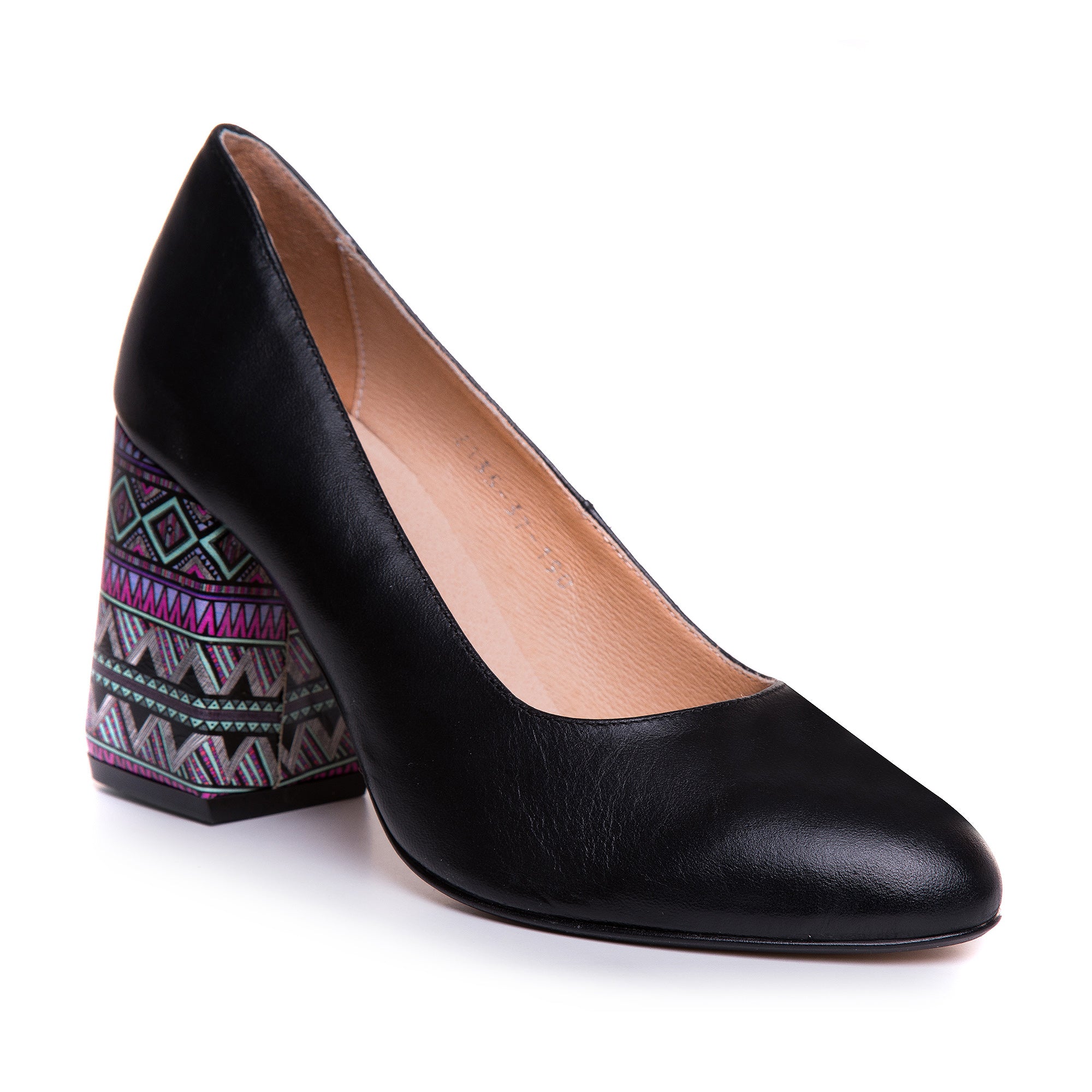 Pantof Piele Negru Toc Gros Color Chloe T78 - orice culoare