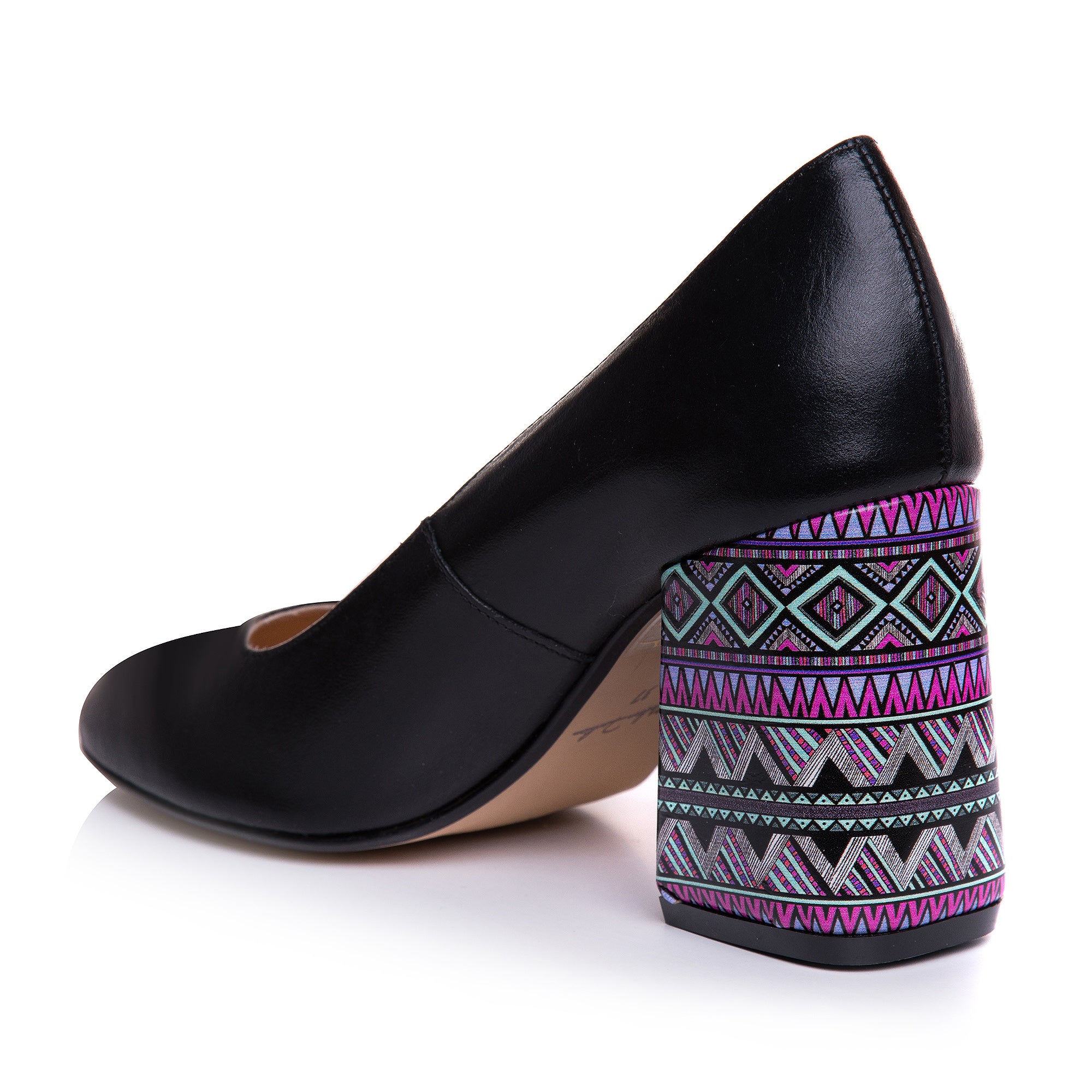 Pantof Piele Negru Toc Gros Color Chloe T78 - orice culoare