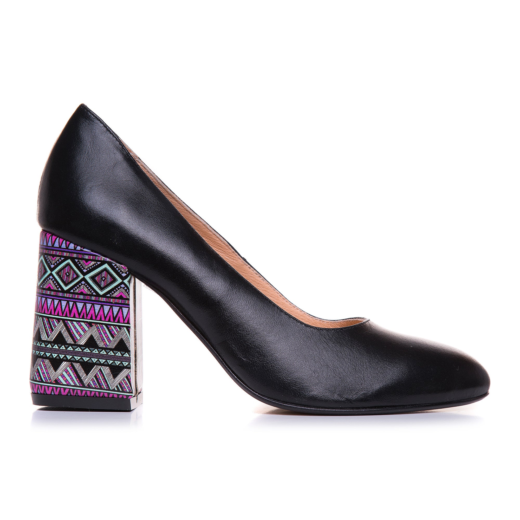 Pantof Piele Negru Toc Gros Color Chloe T78 - orice culoare