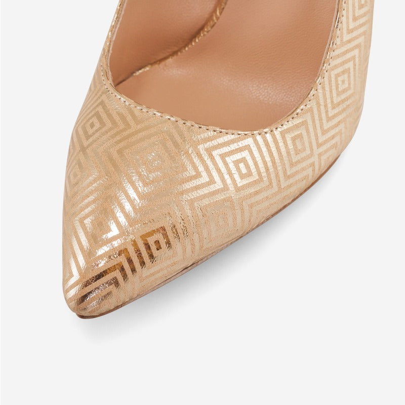 Pantofi Stiletto Piele Auriu Print D19 - orice culoare
