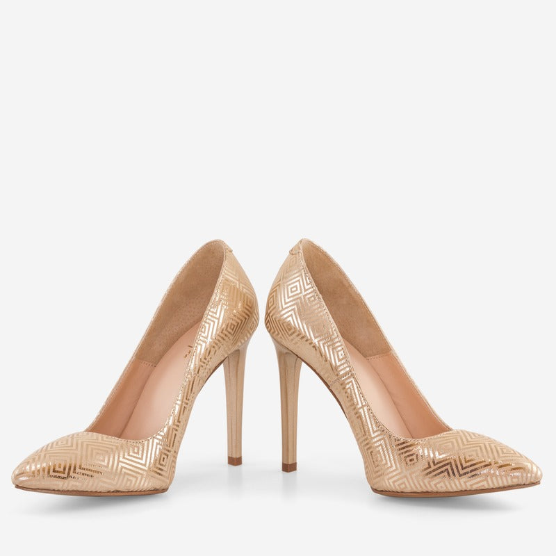Pantofi Stiletto Piele Auriu Print D19 - orice culoare