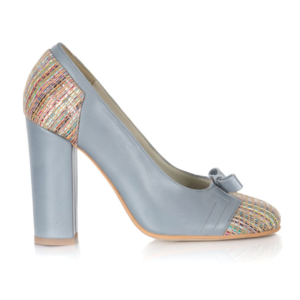 Pantofi Piele Bleu Aria Fundita V50 - Orice Culoare
