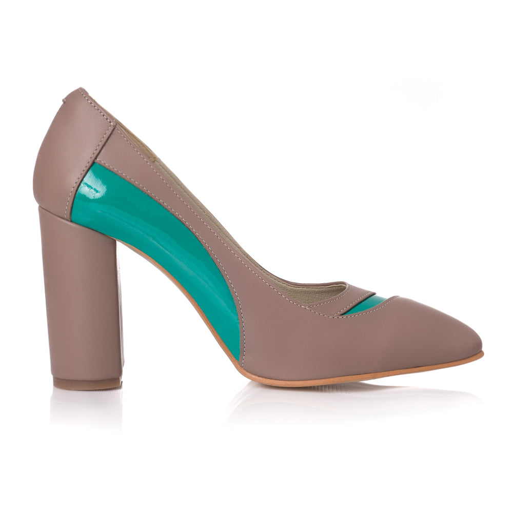 Pantofi Piele Capucino/Verde Samira V40 - orice culoare
