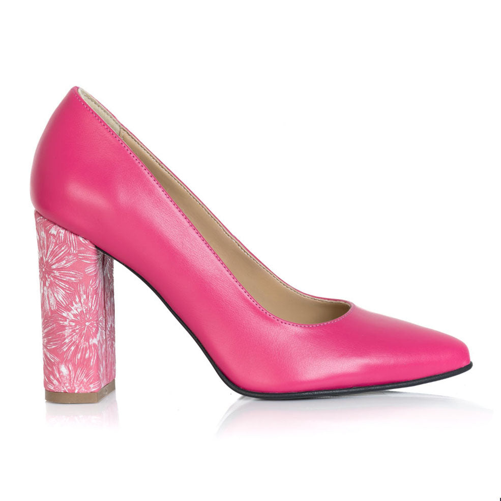 Pantofi Piele Ciclam Varf Ascutit Toc Gros T15 - Orice Culoare