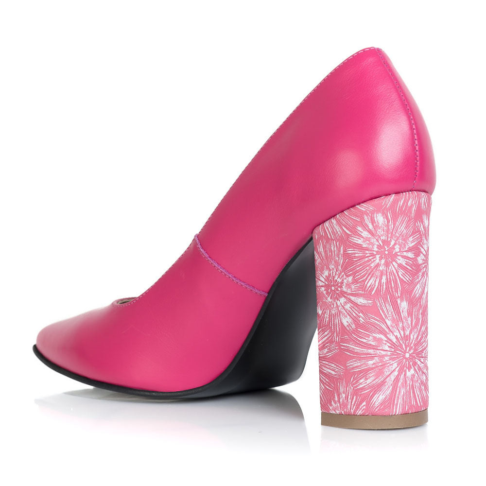 Pantofi Piele Ciclam Varf Ascutit Toc Gros T15 - Orice Culoare