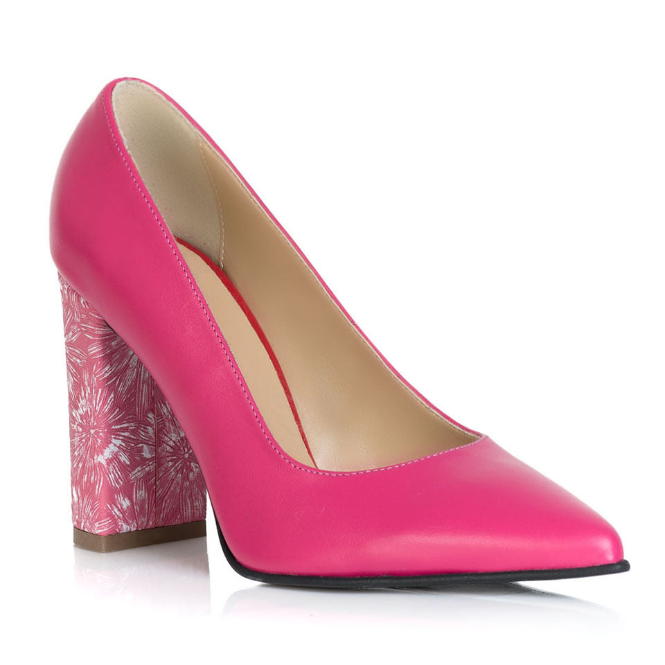 Pantofi Piele Ciclam Varf Ascutit Toc Gros T15 - Orice Culoare