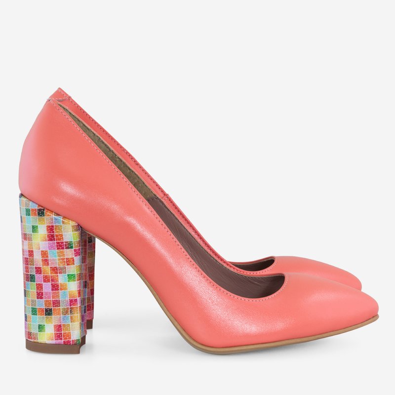 Pantofi Galben/Multicolor varf ascutit cu toc gros D17 - orice culoare