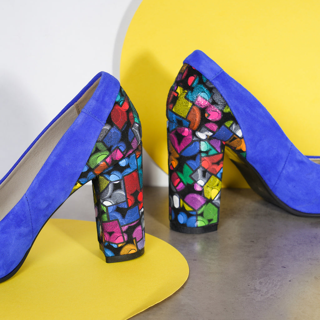 Pantofi Piele Intoarsa Albastru Electric Toc Color V23 - Orice Culoare