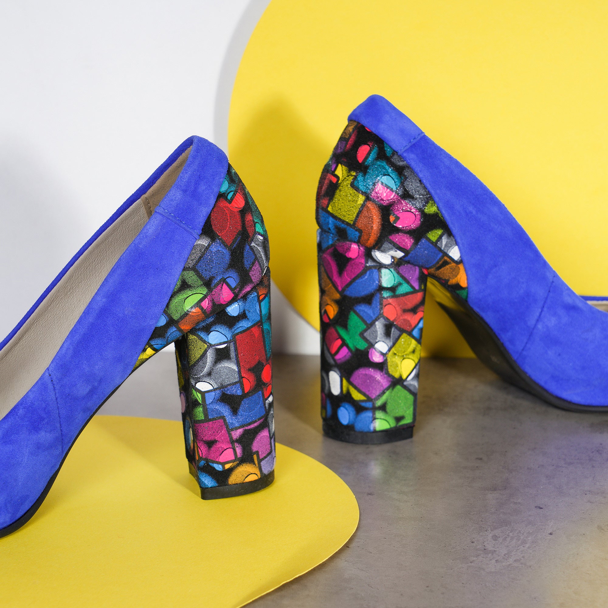 Pantofi Piele Intoarsa Albastru Electric Toc Color V23 - Orice Culoare