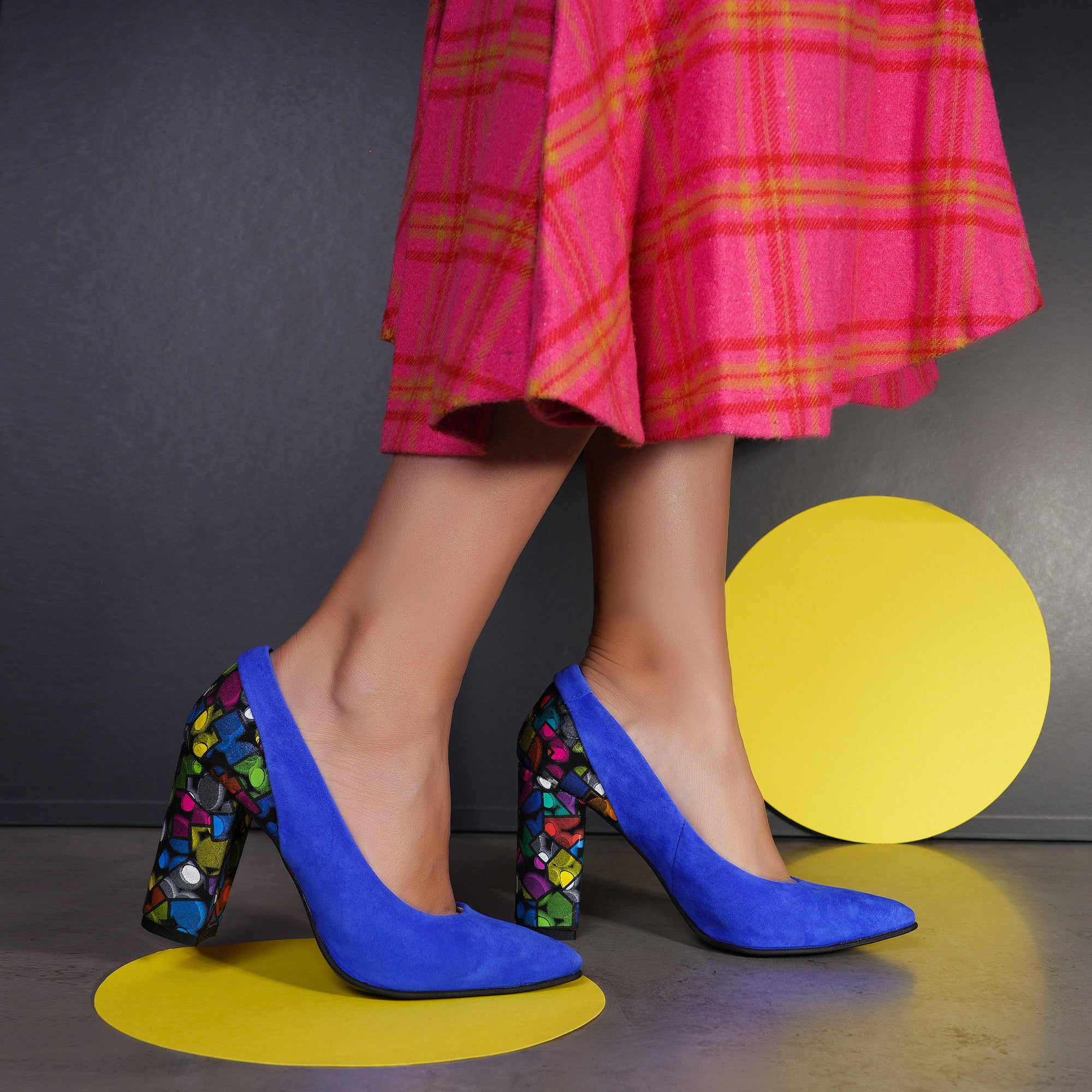 Pantofi Piele Intoarsa Albastru Electric Toc Color V23 - Orice Culoare