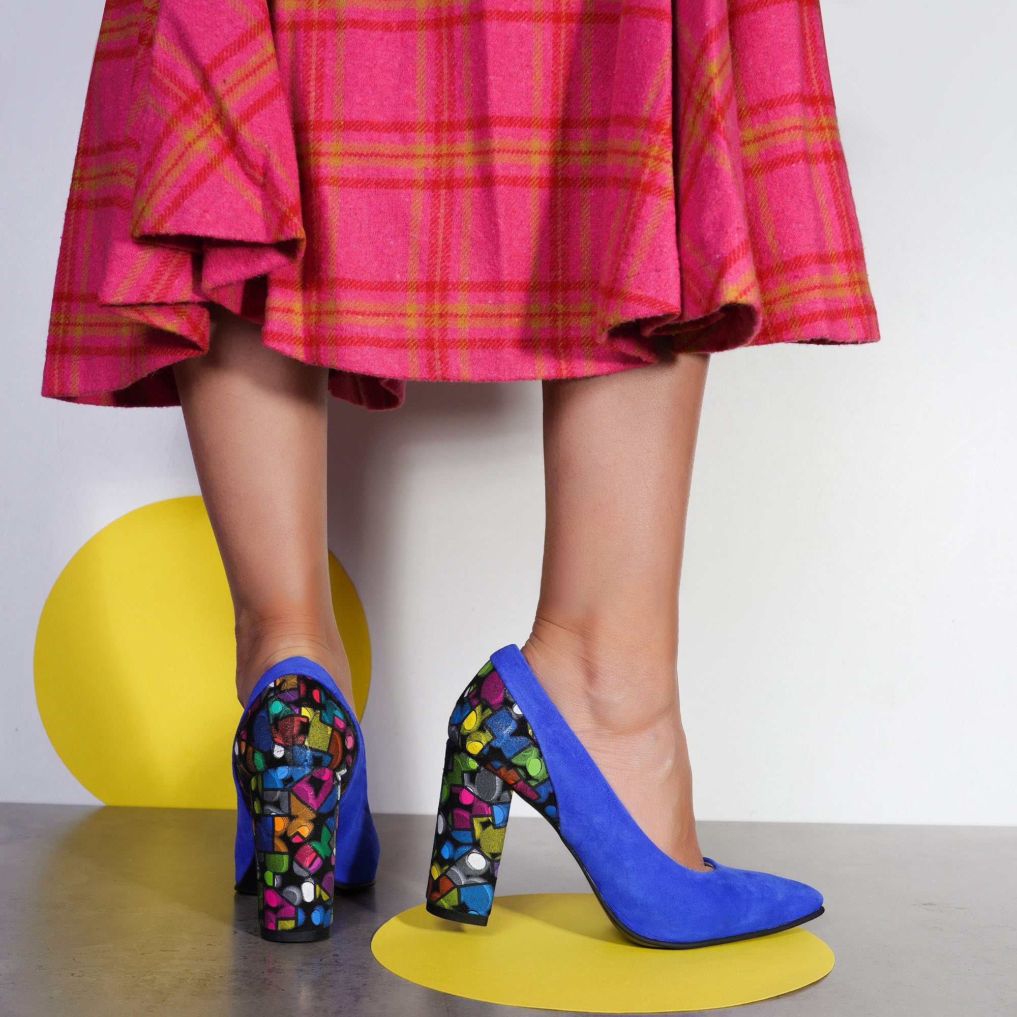 Pantofi Piele Intoarsa Albastru Electric Toc Color V23 - Orice Culoare