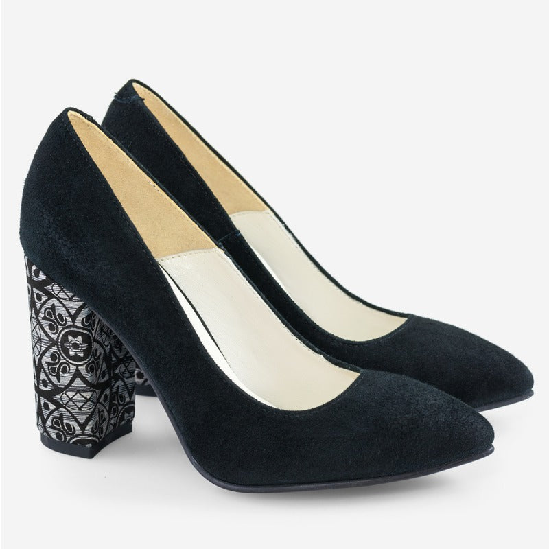 Pantofi Intoarsa Negru/Model varf ascutit cu toc gros D17 - orice culoare